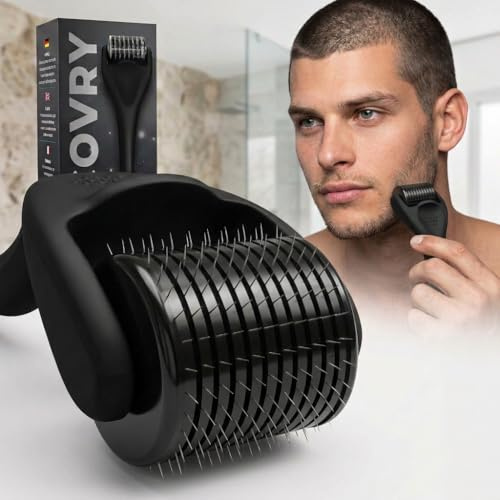 RECOVRY Bartroller 1 mm, 540 Nadeln aus chirurchischem Edelstahl, Dermaroller, Microneedling, Narbenroller, Micro Needling, Derma Roller, Bart Roller, Beard Roller, Bartwuchs anregen