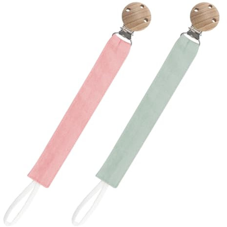 GGUFAY Schnullerkette Stoff, Schnullerband Baumwolle, Cotton Schnullerkette MäDchen und Schnullerkette Junge,Schnullerketten mit Naturholz Clip, 2er-Pack