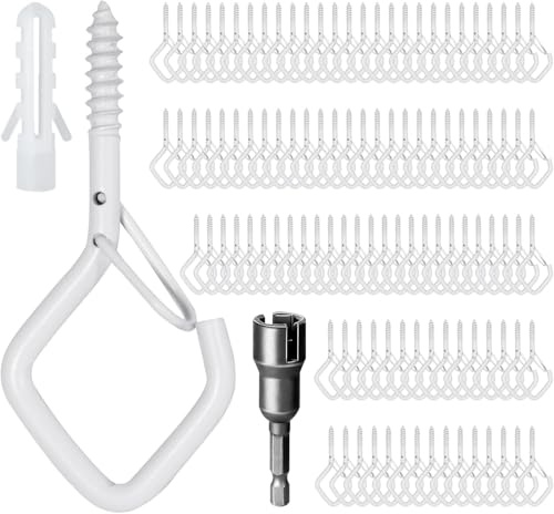Ticway 110 PCS Q-Hanger Hooks for String Lights, Ceiling Hangers for Plants & Wind Chimes, Christmas Decorations Outdoor Hooks White