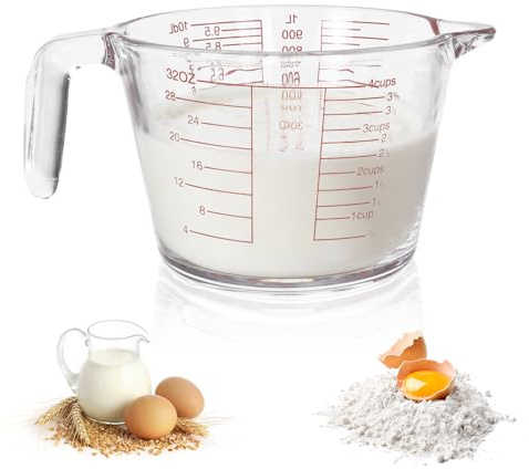 Messbecher Glas 1000ml,Messkrug Borosilikatglas, hitzebeständiges Glas mit Griff,Mikrowellen geeignet für Labor Küche Waschmittel Chemikalien