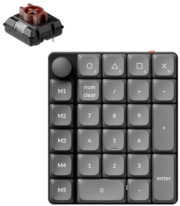 Keychron K0 Max Wireless Low-Profile Number Pad, QMK/Launcher Programmable Numpad, Hot-Swappable Brown Switch, RGB Backlit, 2.4GHz & Bluetooth 5.3, 1000Hz Numeric Keypad with Knob, for Windows/Mac