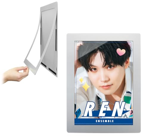 Generisch Poster Fit DIN A4, Magnetischer Bilderrahmen, Magnetische Rückseite, Aufklappbar, Silber, Ultradünnes Design, für Dokumente, Poster und Mehr, Made in Japan