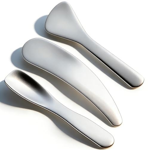 3 Stück Kosmetikspatel,Mini Metall Makeup Spatel Gebogenen Spatel,Hautpflege Werkzeuge,Wiederverwendbare Gebogenen Spatel,Hautpflege Spatel,Kosmetikspatel für Creme Maske Lotion Feuchtigkeitscreme