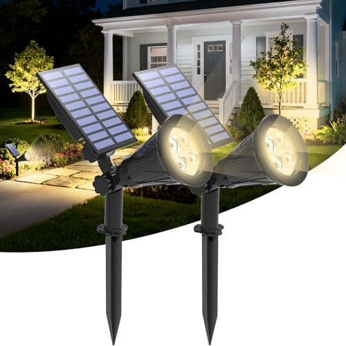 T-SUNUS Solar Garden Spotlights, 4 LED Yellow Solar Lights for Pathway Yard | 180° Adjustable, Waterproof, Auto-On/Off Security Lighting, solar uplighters for Garden, Lawn