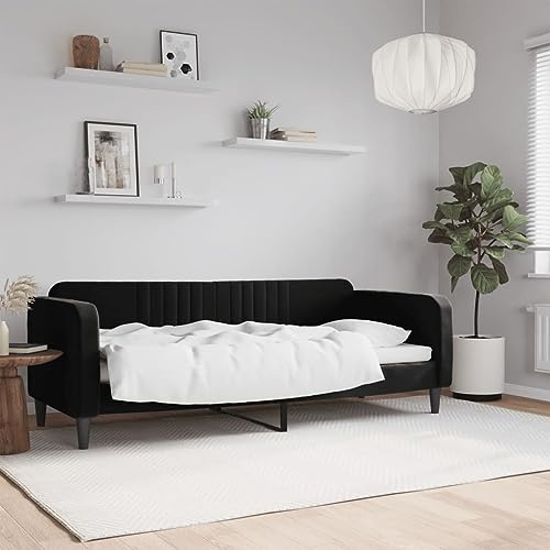 JHQHSM Tagesbett Schwarz 80x200 cm Samt 2-in-1 Sofa Bett Modernes Design Metall Massivholz Gestell Bequem Langlebig