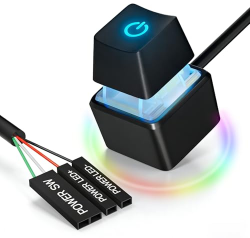 CyberPrism Externer PC Power Button, 2M Desktop Schalter für ATX PC | RGB LED Power Button für PCs unter dem Schreibtisch, versteckte Gehäuse und ATX Builds, mit 2M Kabel und 7-Farben-Licht