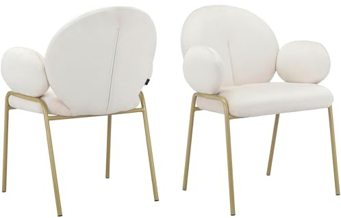 Iwama Esszimmerstuhl 2er Set, Samt Creme, Polsterstuhl mit goldfarbenen Metallbeinen, moderner Essstuhl für Küche, Esszimmer und Wohnzimmer, 62 x 63 x 83 cm