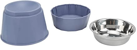 Elevated Cat Bowls, Double Wall Stainless Steel Dog Bowls Cat Stainless Steel Bowl Increased Neck Protective Heavy Duty Cat Double Bowl for Cats Dogs (Blue [high double bowl])
