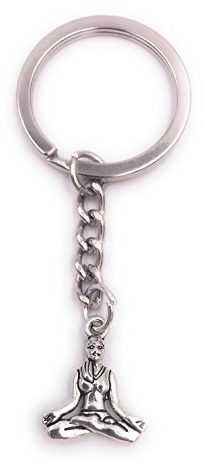 H-Customs Yoga Figur Sitzend Schlüsselanhänger Anhänger Silber aus Metall