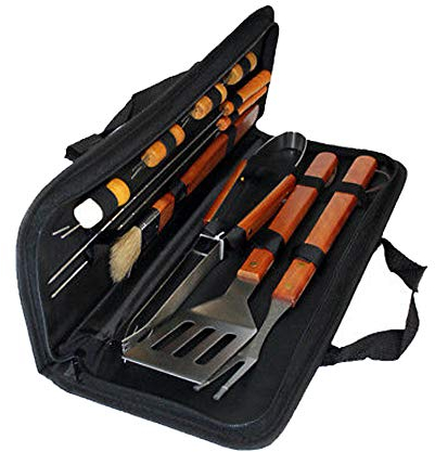 Generation Fashion 12 PCS BBQ Kebab Skewers - Wooden Handle Stainless Steel Metal Skewers Carry Bag Case Heat Proof Resistant Oven Glove Included