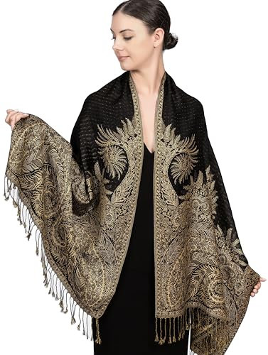 Wendbarer Paisley Pashmina Rave-Schal, Schals und Wraps für Abendkleid, exotische indische Schals für alle Jahreszeiten, 28W x 76L