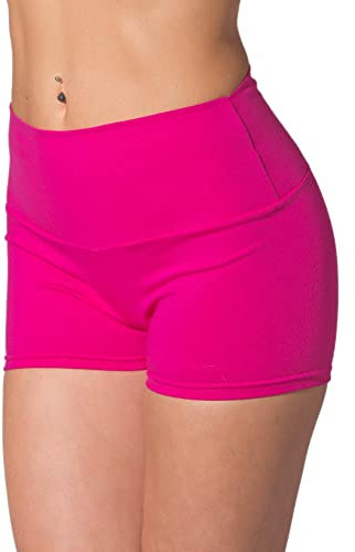 Alkato Damen Sport Shorts mit Hohem Bund Hotpants Radlerhose, Farbe: Pink, Größe: 36