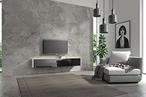 Wuun® Somero Korpus Weiß Hochglanz /100cm-280cm /Front Schwarz-Hochglanz/TV Lowboard TV Board Hängend Hängeschrank Wohnwand