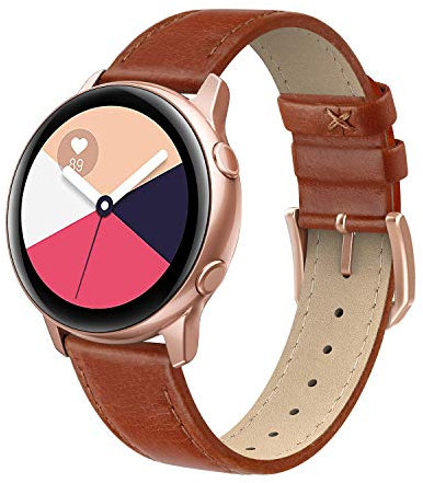 EDIMENS Genuine Leather Strap Compatible with Samsung Galaxy Watch 3 41mm / Galaxy Watch Active 40mm / Active 2 44mm / Galaxy Watch 42mm, 20mm Slim Replacement Bands for Women Men, Cognac Brown