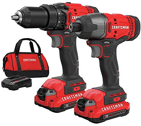 Craftsman CMCK200C2R 20V Variable Speed Lithium-Ion 1/2 in. Cordless Drill Driver and 1/4 in. Impact Driver Combo Kit (1.3 Ah) (Renewed)