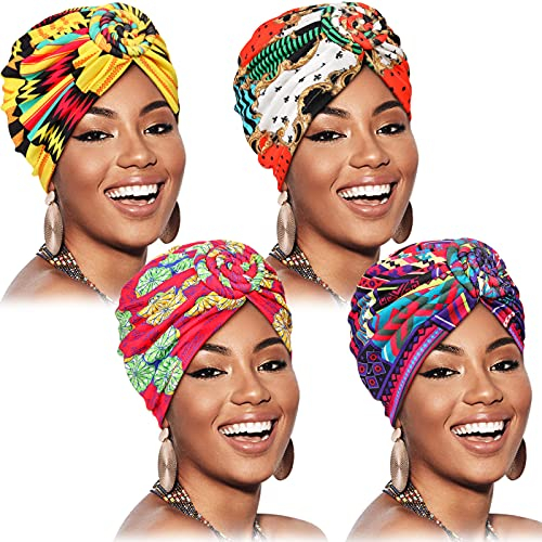 SATINIOR 4 Stücke Afrikanische Kopfbedeckung Turban (Blume Vogel Stil)