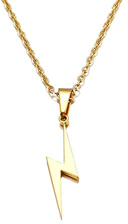 BlackAmazement 316L Edelstahl Halskette Anhänger Blitz Donner Lichtblitz Rose Gold Silber Damen Herren (Gold)