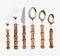 6 piezas de acero inoxidable de cocina cubiertos postre cuchillo, tenedor y cuchara, mango de bambú conjunto (plata)