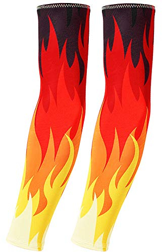 DETUCK Tattoo Arm Ärmel Ärmlinge, Armwärmer Sleeves UV Sonnenschutz Armstulpen, Arm Sleeves Kühlung UPF 50+, Kompressions Tattoo Cover Armstulpen (ein Paar) (Rote Flamme, L)