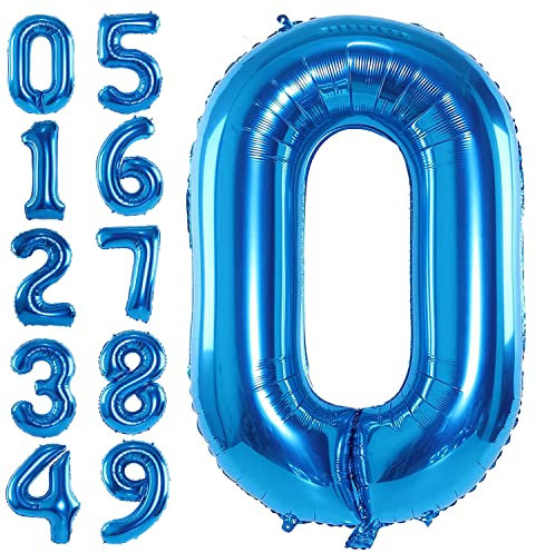 Tomario 40 Inch Large Number Balloon, Giant Foil Number Balloons for Birthday Party Decoration, Anniversaries (Blue, Number 0)