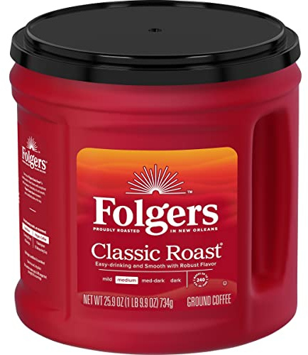 Folgers Classic Roast Ground Coffee, Medium Roast, 25.9 Oz. Canister