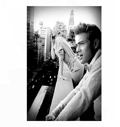 HWNU Wandkunst Marilyn Monroe und James Dean Rauchen in New York City Poster Leinwanddruck Schwarz Weiß Home Wandmalerei für Schlafzimmer Büro Dekoration Rahmenlos (50x70 cm)