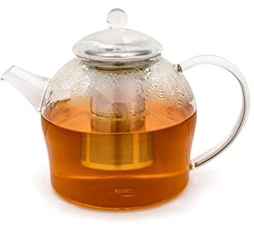 Bredemeijer große gläserne Teekanne 1.5 Liter mit Edelstahl Teesieb - einwandige spülmaschinengeeignete Glaskanne