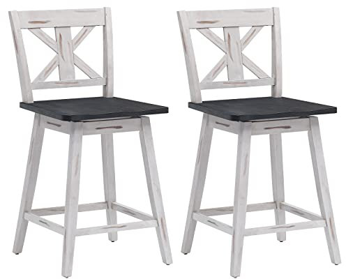 COSTWAY Lot de 2 Tabourets de Bar, Chaise de Bar Pivotant à 360° en Bois d'Hévéa avec Dossier et Repose-Pieds, pour Salon, Restaurant, Bar (47 x 50 x 97 cm)