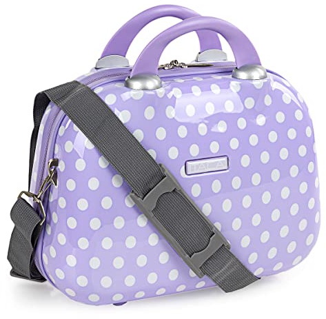 ITACA - Hartschale Kosmetikkoffer jugendlich. Kulturtasche aus Polykarbonat. Spiegel Reißverschluss. Einziehbare Griff und Umhängetasche. Licht und bequem., Malve
