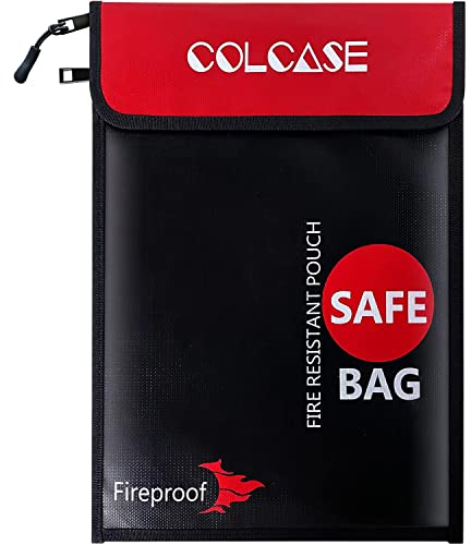 COLCASE Borsa porta documenti a prova di fuoco con 2 tasche (2000 ° F), rivestita in silicone, ignifugo e impermeabile, per denaro, documenti, gioielli e passaporto