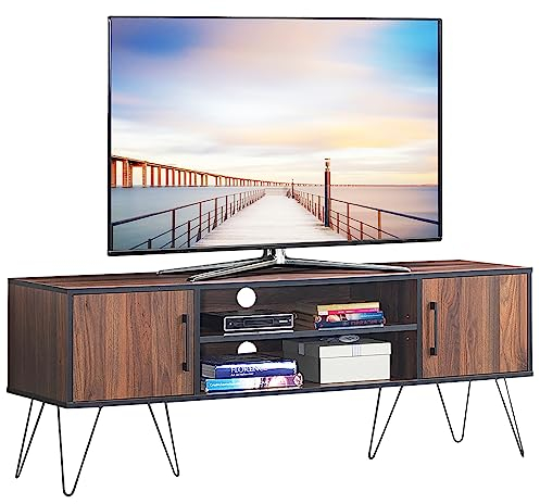 COSTWAY TV-Schrank für Fernseher bis 60 Zoll, Fernsehschrank mit Türen & offenen Regalen, Fernsehtisch mit verstellbarem Regal, für Wohnzimmer, Schlafzimmer, 150 x 40 x 56 cm