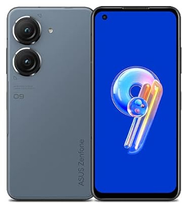 ASUS Teléfono ZenFone 9. Color Azul (Blue), 128 GB de Memoria Interna, 8 GB de RAM, Dual SIM. Pantalla AMOLED de 5,92. Cámara Trasera Gran Angular de 50 MP. Android 12. Smartphone Libre.