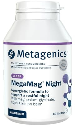 Metagenics MegaMag Night, Magnesium Glycinate & Hops - 60 Capsules | Pre-bedtime routine capsules enriched with lemon balm, theanine and tryptophan to support evening wellbeing