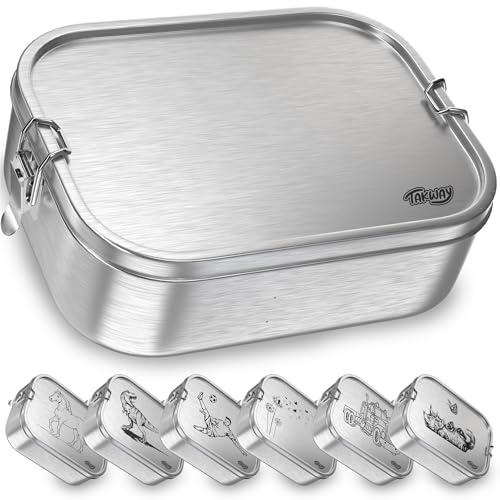 TAKWAY Edelstahl Brotdose mit Fächern 800ml – Auslaufsichere Lunchbox für Kinder & Erwachsene, Bento Box mit flexibler Unterteilung, für Kindergarten, Schule & unterwegs (Silber, 3-Fächer)