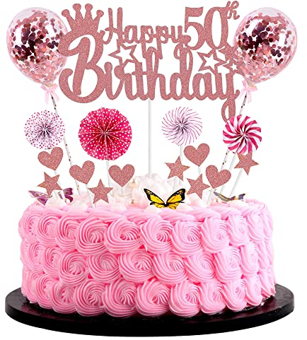 Jrzyhi Happy 50. Geburtstag Tortendeko - Rosegold Kuchen Topper für Frau & Mann - Glitter für 50 Jahre