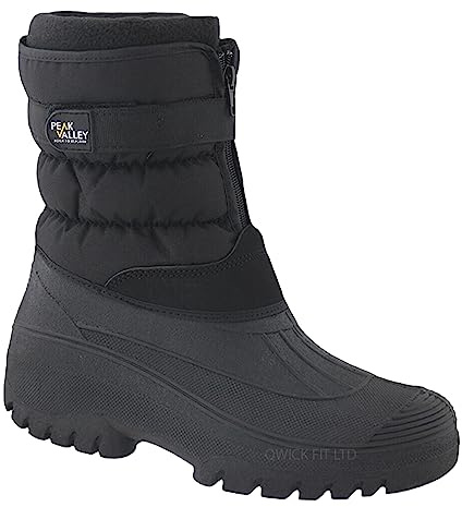 PEAK VALLEY MENS MUCKER YARD WATERPROOF WINTER SNOW ZIP BOOTS WELLIES RAIN THERMAL FUR LINED MUD FARM YARD (BLACK, uk_footwear_size_system, adult, men, numeric, medium, numeric_10)