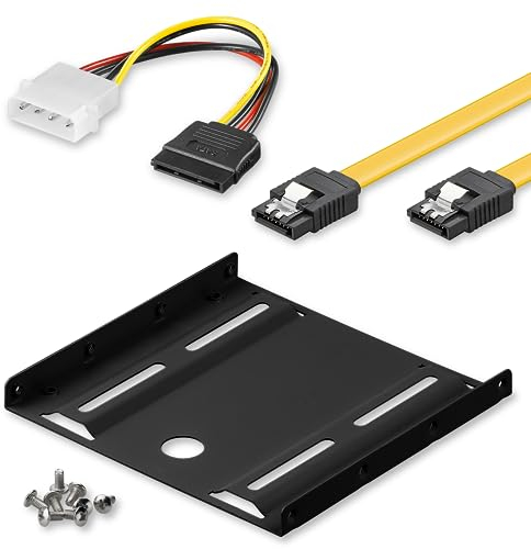 Goobay 65724 Cadre de Montage pour Disque Dur SSD 2.5 vers 3,5 / pour Le Montage d'un Disque Dur 2,5 dans Une Baie de boîtier 3,5 / Support SSD avec Adaptateur d'alimentation, câble SATA III et vis