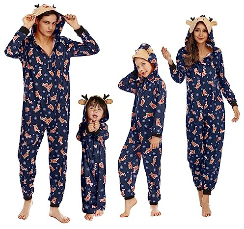 MUYOGRT Pyjama de Noël Famille Combinaison Pyjama Maison Chaud Jumpsuit Costume Famille Pyjamas Impirmé de Noël Couple Ensemble Femme Homme Fille BéBé Garçon Printemps Automne Hiver