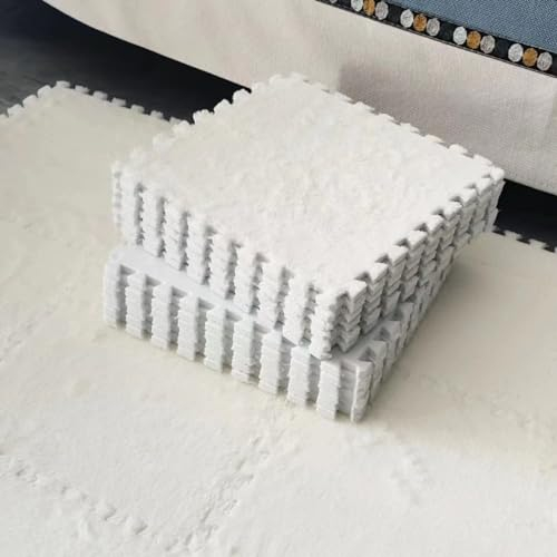 Plüschschaum-Bodenmatte, DIY-Puzzle-Schaumstoff-Bodenteppich, 30 x 30 x 1 cm, weiche Spielmatten, Schlafzimmer, Krabbelmatten, rutschfest, ineinandergreifend, 30 Stück, Weiß
