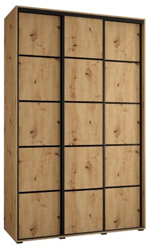 MEBLE KRYSPOL Davos 4 150 Schrank mit DREI Schiebetüren für Schlafzimmer - Moderner Kleiderschrank mit Kleiderstange und Regalen - 235,2x150x45 cm - Artisan Artisan Schwarz