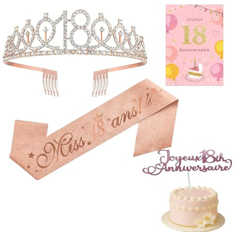2er Set 18. Geburtstag Schärpe und Tiara Weiß Geburtstag Schärpe Geburtstag Krone 18 Geburtstagskrone Prinzessin Kristall Krone Schärpe für 18. Geburtstag Geschenke Partyzubehör (A)