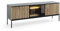 BETTSO - Sentino - TV Schrank - Fernsehkommode - TV Ständer - Tisch Wohnzimmer mit Glastür Rillen - Fernsehschrank - Wohnzimmermöbel - TV Tisch - TV Regal Schwarzgrau und Holzoptik Wotan-Eiche