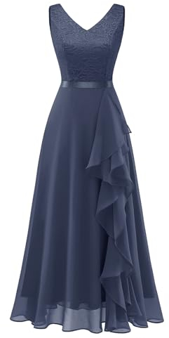 Berylove Abendkleid Damen Lang Hochzeitskleider Für Damen Cocktailkleid Damen Damenkleider Festlich Swing Kleid Damen Hochzeitsgast Kleid BLP7082 GrayishPurple XL