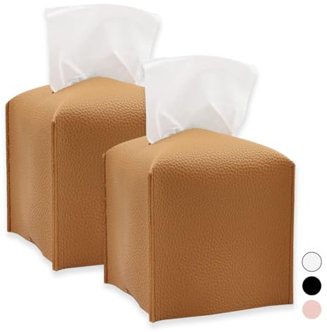Kosmetiktücherbox, 2 Stück Taschentuchbox, Taschentuchspender, Tissue Box für Esszimmer Badezimmer Schlafzimmer Auto Büro, Verdicktes Ledermaterial, Quadratisch, Nachfüllbar 13 x 13 x 13 cm - Braun