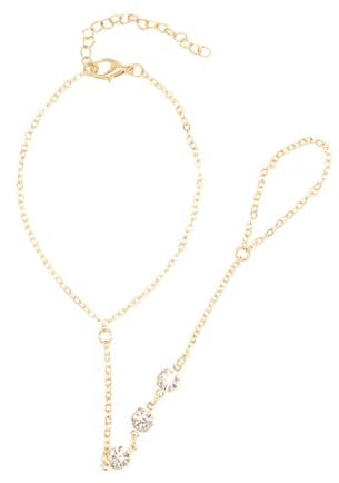 QKEOISUD Crystal Finger Ring Chain Bracelet,Trendy Gold Vintage Layered Tassel Sparkling Rhinestone Hand Chain Bracelet for Women and Girls