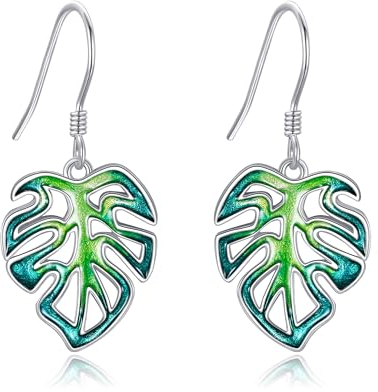 VONALA Monstera Blatt Ohrringe Damen 925 Sterling Silber Grüne Pflanzen Schmuck Natur Dangle Ohrringe Geschenk für Frauen