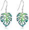 VONALA Monstera Blatt Ohrringe Damen 925 Sterling Silber Grüne Pflanzen Schmuck Natur Dangle Ohrringe Geschenk für Frauen