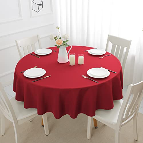 Romanstile Tischdecke rund 180 cm rot abwaschbar und wasserabweisend Weihnachten Tischtuch Tischwäsche Table Cloth für Feiern,Cafe,Restaurant,Esszimmer,Garten,Outdoor,Draußen,Hochzeit,6-8 Personen