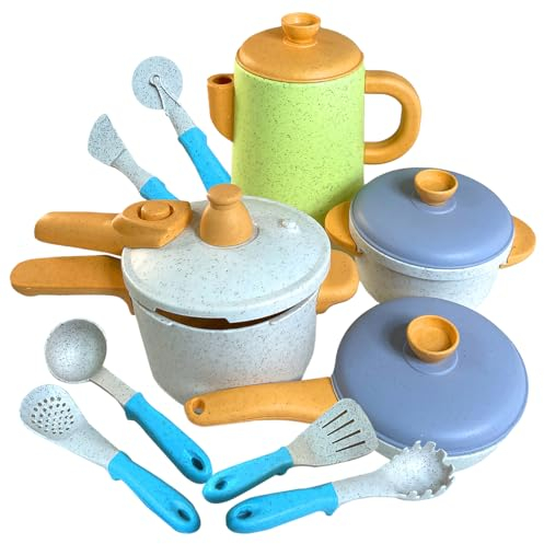 Koolbitz Colourful Kids Kitchen Playset Pretend Cooking Toy Set with Realistic Pots, Pans, Pressure Cooker and Utensils for Creative Play Children Cookware Pretend Kitchen Accessories