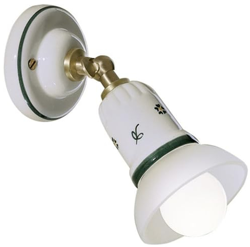 Licht-Erlebnisse Spot Lampe Wand Keramik Metall B: 9 cm klein in Weiß Messing Handbemaltes Dekor Premium Wandlampe Badezimmer Wandleuchte Küche Leselampe Wohnzimmer